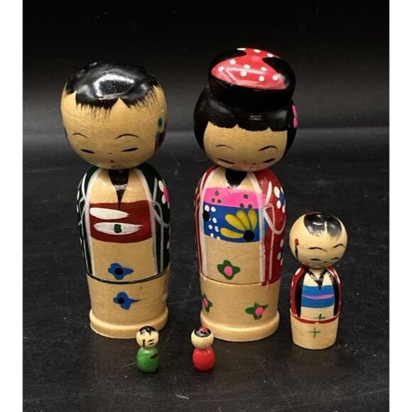 KOKESHI Nesting Mother Father & Child DONKO Nodder Bobble Rice Grain Baby - Picture 1 of 12